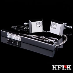 KFLK Cuff links Good High Quality  necktie clip for tie pin for men White Crystal tie bars cufflinks tie clip set  guests