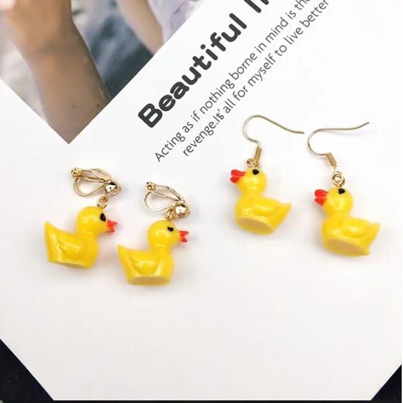 Korea Style Fashion Cute Yellow Duck Clip on Earrings and Pierced  Earrings for Girls Party Luxury Charm Earrings High Quality