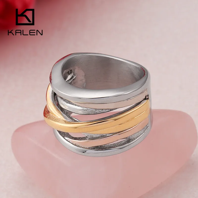 KALEN Stainless Steel Color Rings For Women Bohemia Rose Gold Tri-color X Finger Rings For Girls Fashion Ladies Rings Jewelry