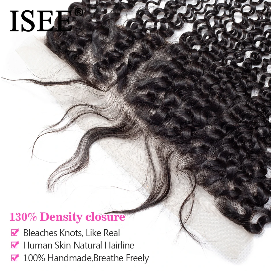 ISEE HAIR Mongolian Kinky Curly Lace Frontal Closure 13*4 Lace Hair Extension Remy 100% Human Hair Nature Color