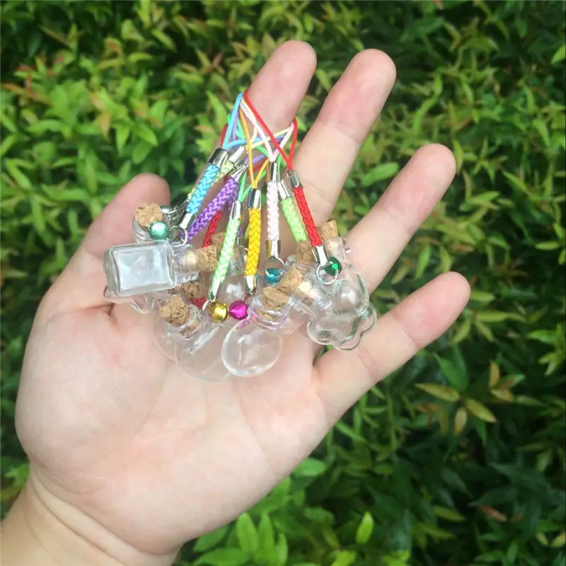 Mini Glass Bottles Pendants with Chain Small Wishing Bottles Glass Vial Arts Jars For Key Bracelets Gift Bottles Mixed 10 Shapes