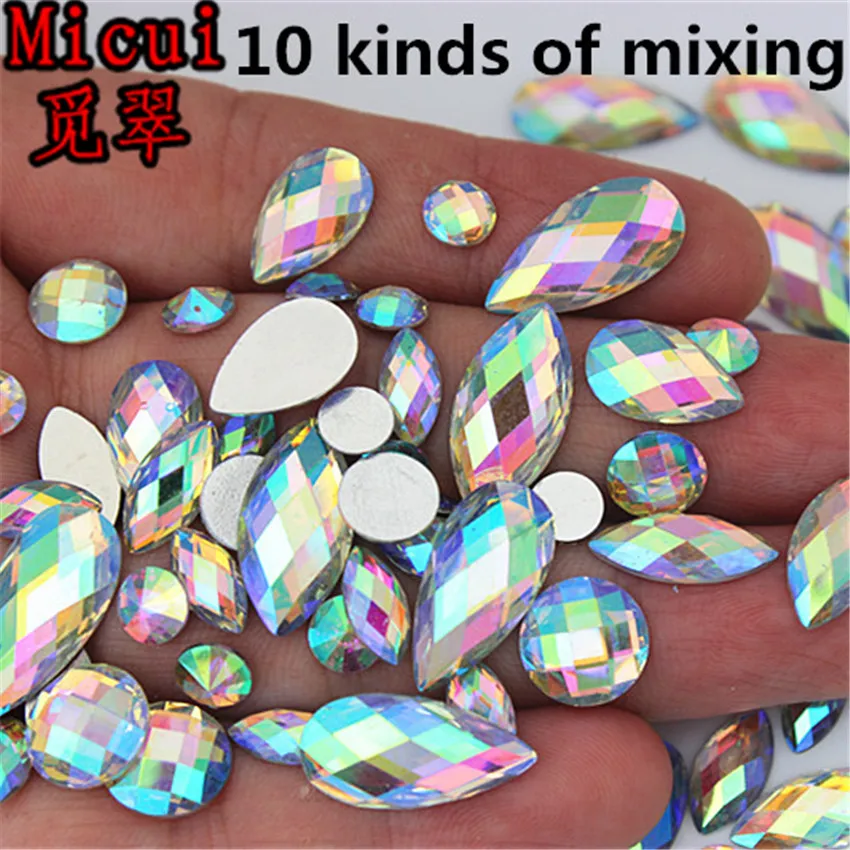 Micui 100PCS Multiple Shape AB Clear Resin Rhinestone Flatback Gems Strass Crystal Stones For Dress Crafts Decorations MC738