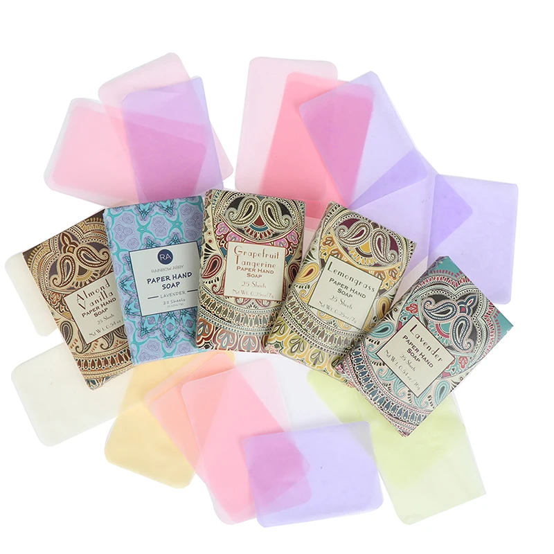 25pcs/pack Outdoor Travel Soap Paper Washing Hand Bath Clean Scented Slice Sheets Disposable Boxe Soap Portable Mini Paper Soap