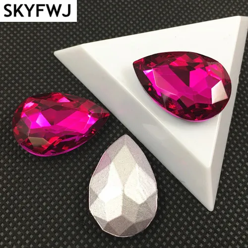 fuchsia Color TEARDROP Glass Crystal POINTED BACK Rhinestones 4x6,7x10,10x14,13x18,18x25,20x30,30x40mm Dress Drop stone