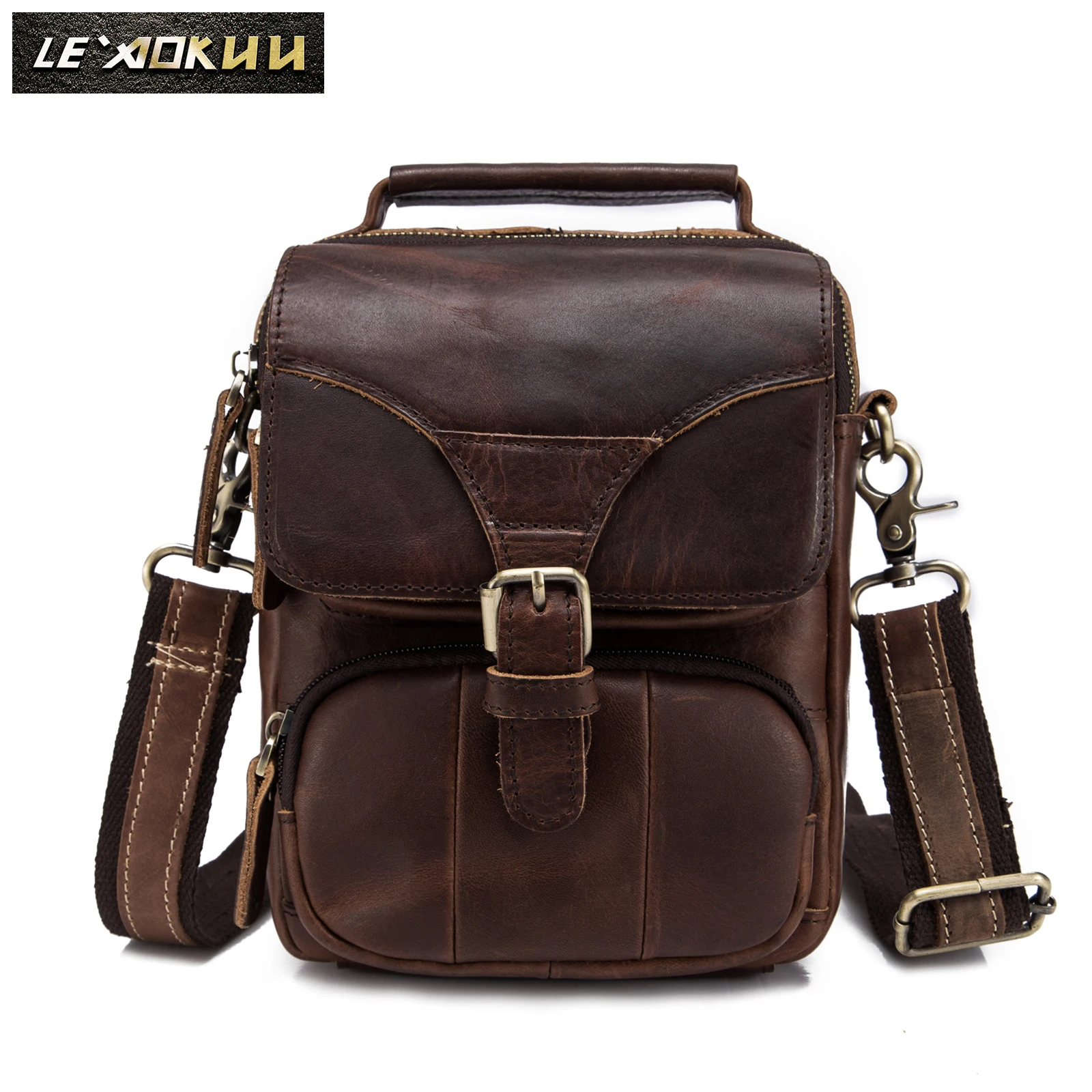 Fashion Real Leather Male Casual Multifunction Waist Belt Bag Messenger bag Design Satchel Cross-body Shoulder bag For Men 2074