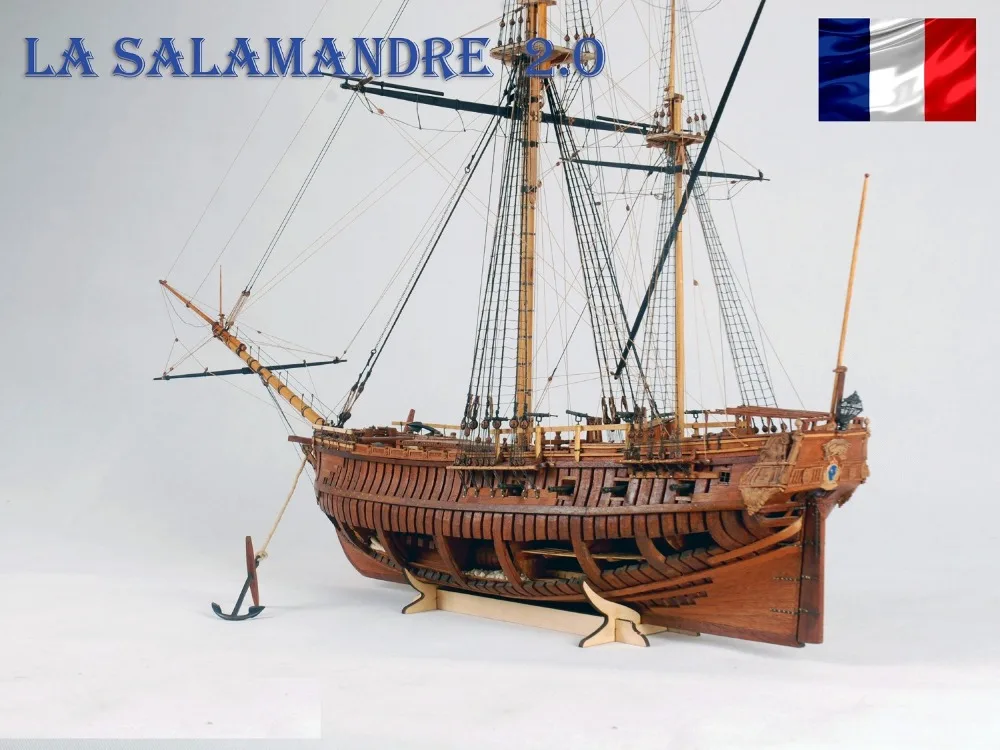 Exquisito Kit de construcción de modelo de barco de nivel de museo, escala 1/48 La Salamandre 1752, modelo de barco de estructura interna