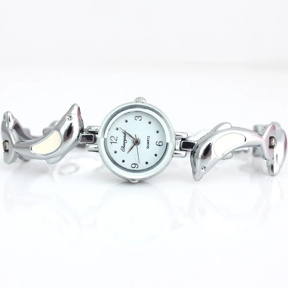Bracelete feminino de quartzo com 6 peças, pulseira de metal em aço estilo golfinho para mulheres o118m