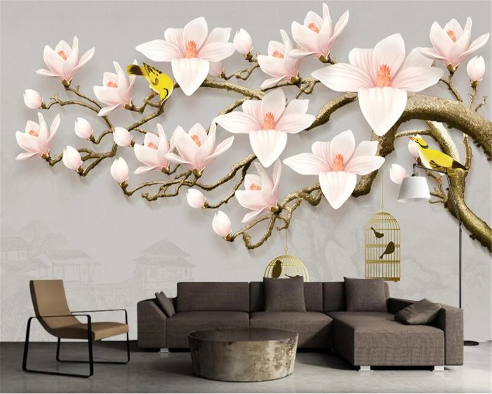 

Custom wallpaper mural 3D embossed Magnolia classical background wall mural decorative painting wallpaper for walls 3d