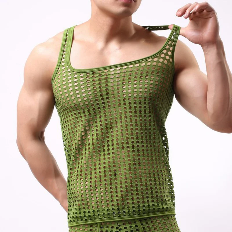 Men\'s Mesh Undershirts Sexy Vest Tank Top Casual Home Wear Net Vest Body Club Wear Party Hollow Out Tank Top Men Singlet