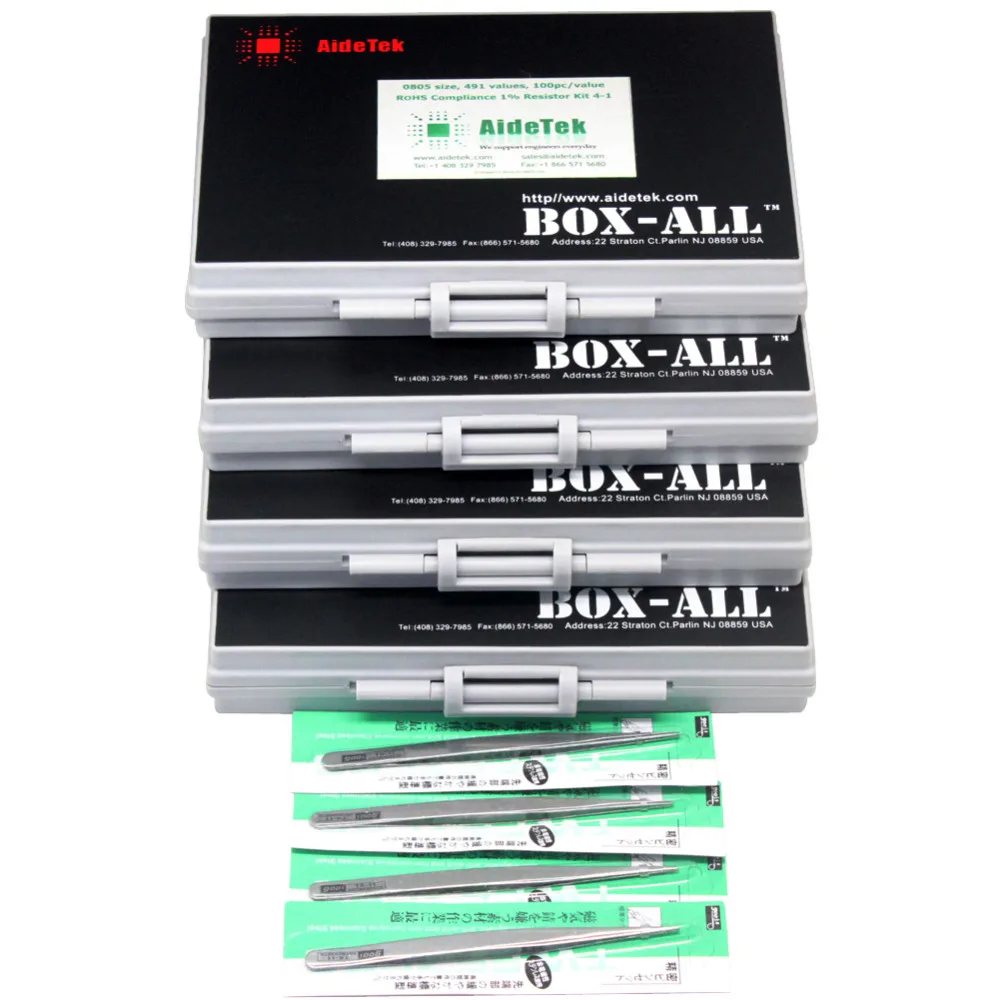 AideTek SMD SMT 0805 1% E96 Resistor Kit 491 Values 100pc/value 4 BOX-ALL ROHS resistor storage box plastic part box R08E96100