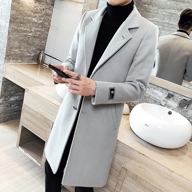 5xl Grey Long Winter Coat Mans Fasion Long Wool Coat Mens Slim Fit Abrigos Para Hombre 2018 Burgundy Long Trench Coat Men Casual Trench AliExpress