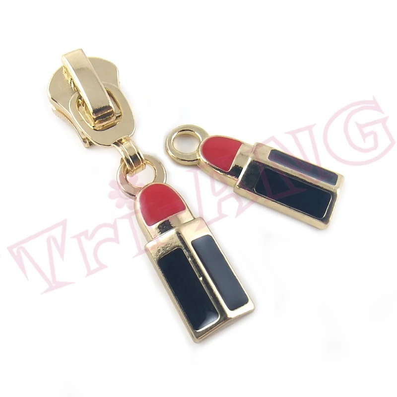 

Red Lipstick Zipper Sliders Gold Color 3# 5# Zipper Pulls，20pcs/lot