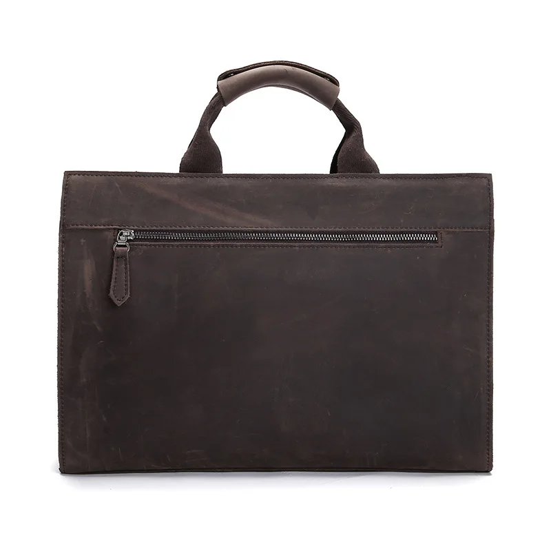 Brand Men\'s Briefcase Crazy Horse Genuine leather Laptop Bag Large Capacity Business Men Briefcase Pure color Laptop Bag