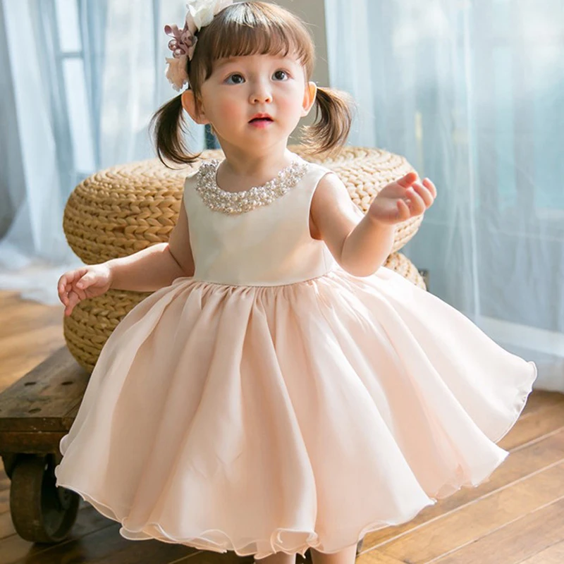 IYEAL New Fashion Sleeveless Children Girl Dress Beading Kids Girl Christening Gown Birthday Party Dress For Baby Baptism