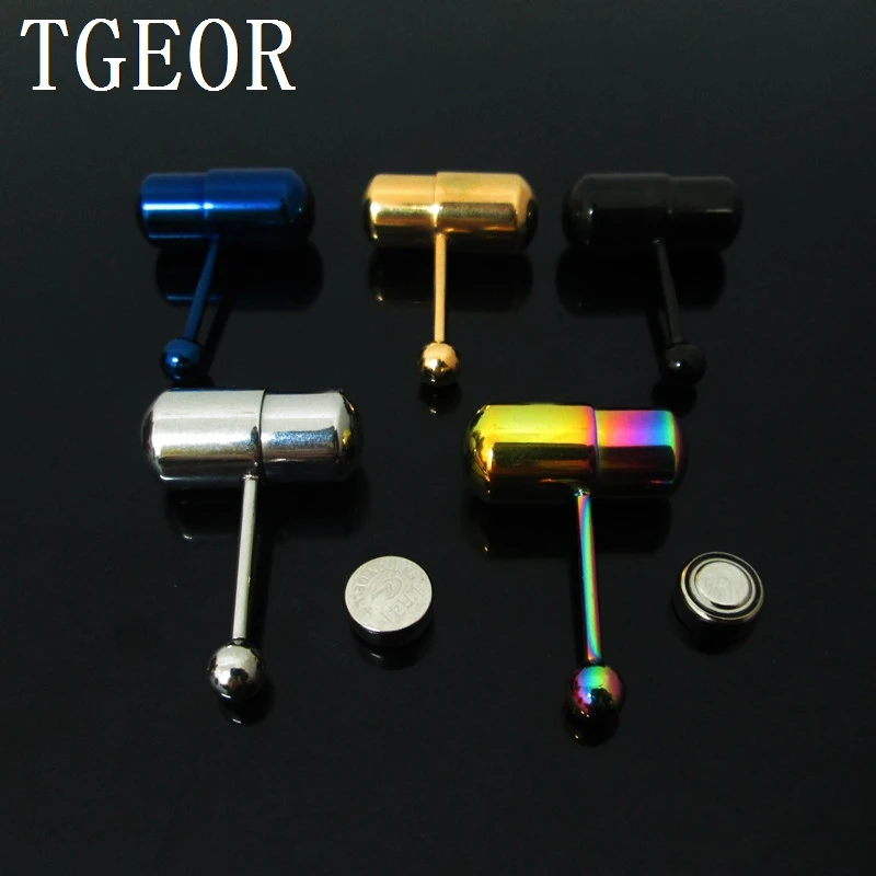 Free shipping 20pcs wholesale without Electron surgical Stainless Steel vibrating tongue barbell piercing tongue ring