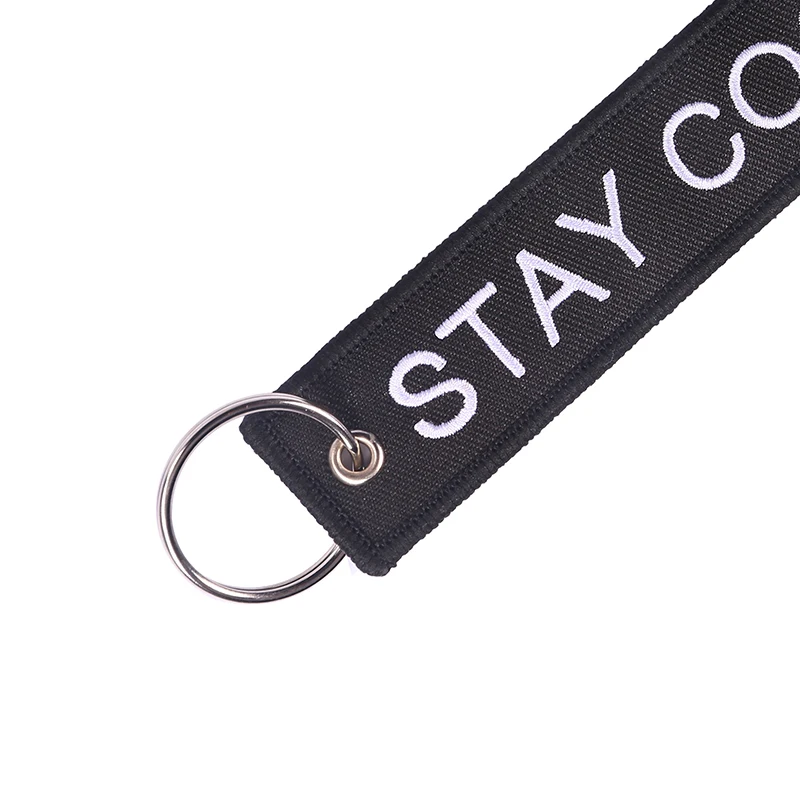 Different Sides STAY COOL AWESOME Fashion Keychain for Friends White Embroidery Key Chain Gifts AWESOME EVERYDAY Motorcycles Key