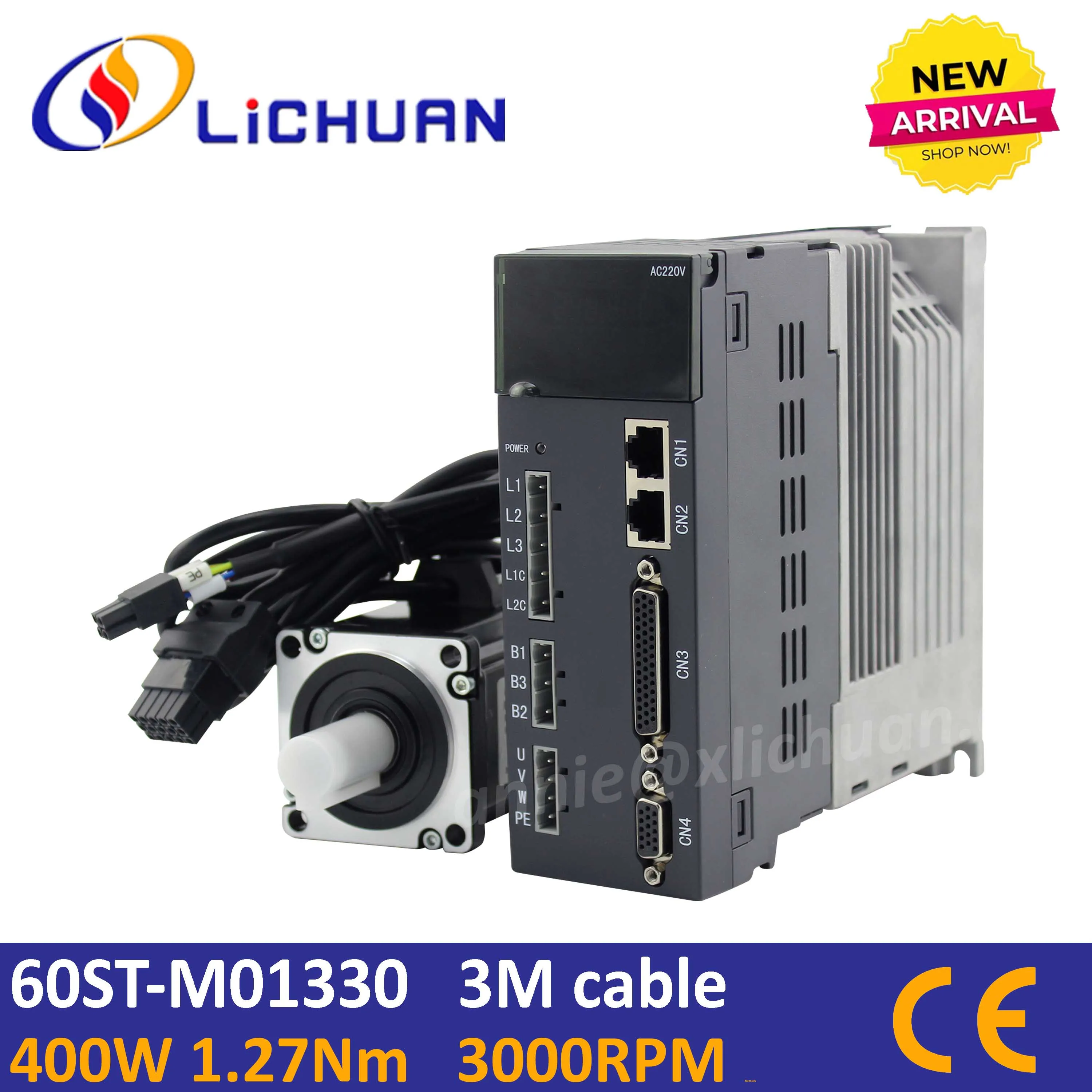 Lichuan 400w servo motor with driver kit 60st-01330 ac servo motor AC220V 3000rpm AC motor servo cnc for cnc servo kit