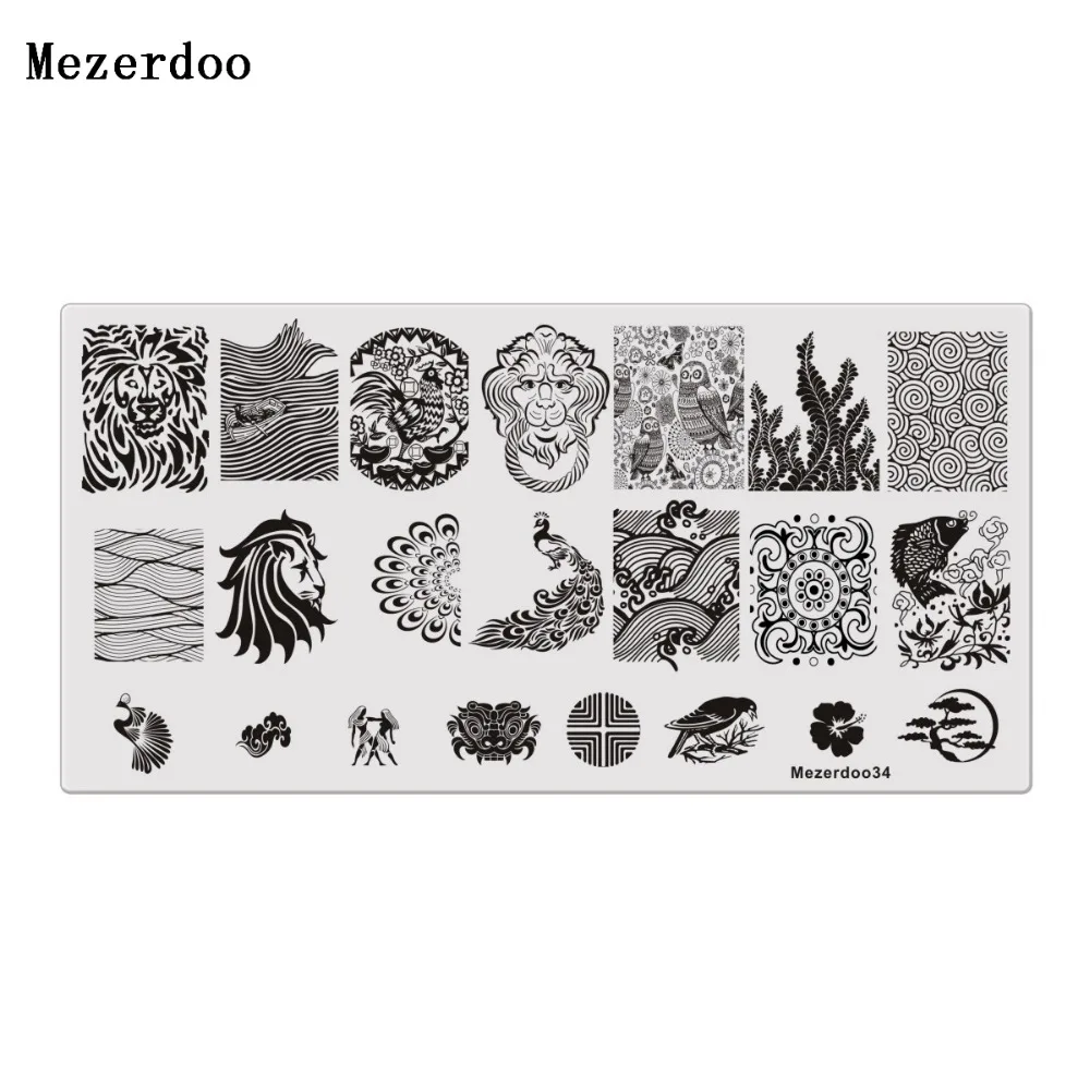 1Pc Animal Stamping Template Panda Peacock Lion Rectangle Nail Art Image Plate Manicure Nail Stamp Plates Mezerdoo34