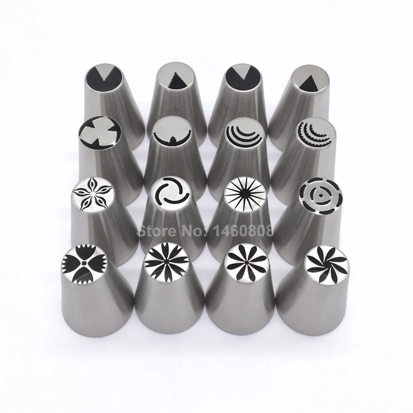 16 Pcs/set Stainless Steel Russian Tulip Icing Piping Nozzles Fondant Cake Decorating Tip Sets Tools