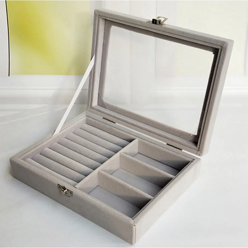 Luxury Gray Velvet  Jewelry Display Box Case for Rings Earrings Bracelets Necklaces or other Ornaments Storage Organizer