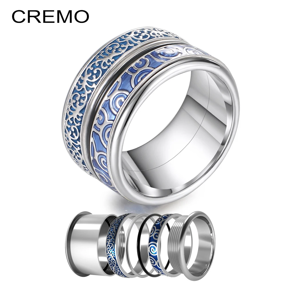 Anéis de aço inoxidável do vintage de cremo acessórios da faixa de casamento da indicação anéis bijoux intercambiáveis camadas anel de giro