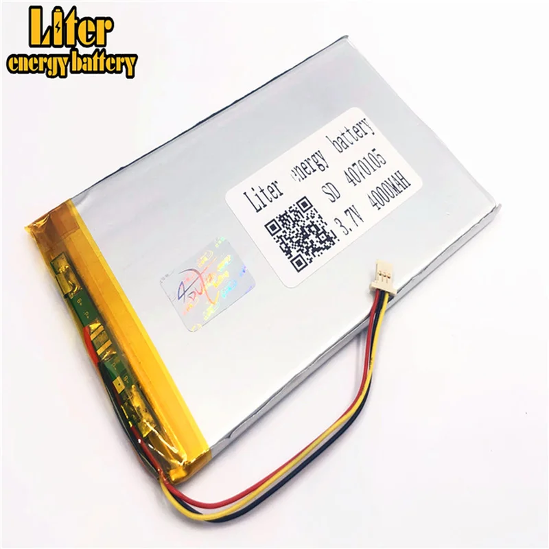 1.0MM 3pin connector 3.7V 4000MAH 4070105 Lithium polymer Battery with protection board For MID 7inch Tablet PC