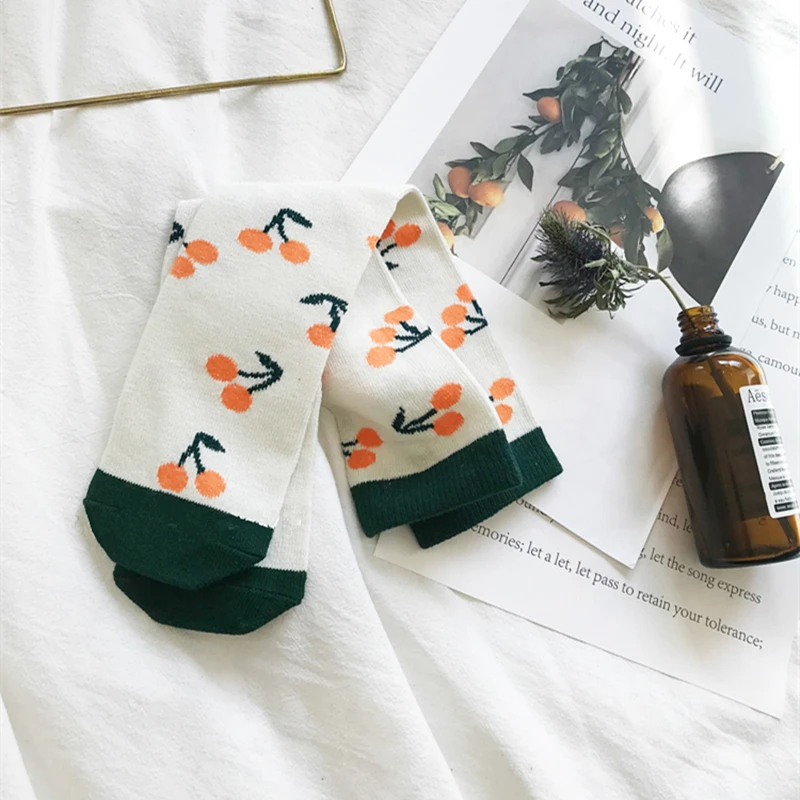 Kids Knee High Socks Fashion Sweet Girls Socks Cotton Patterned Cherry Beard Children Socks School Funny Boys Long Tube Footwear