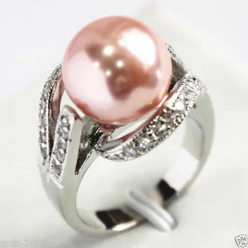 Free shipping 12mm Pink South Sea Shell Pearl Ring Size 6/7/8/9 AAA Grade