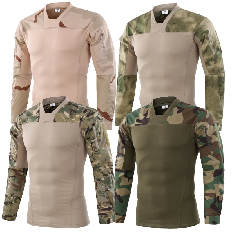 Men's Sport Breathable Quick-dry T-Shirt Army Military Tactical Camping Hiking Shirts Male Outdoor Tee Long Sleeve Tactical Tops