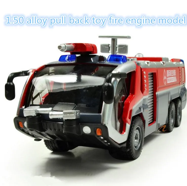 Hot sale car toy model ! 1:50 alloy pull back Sound and light toy fire engine model, Free shipping, Baby educational toys