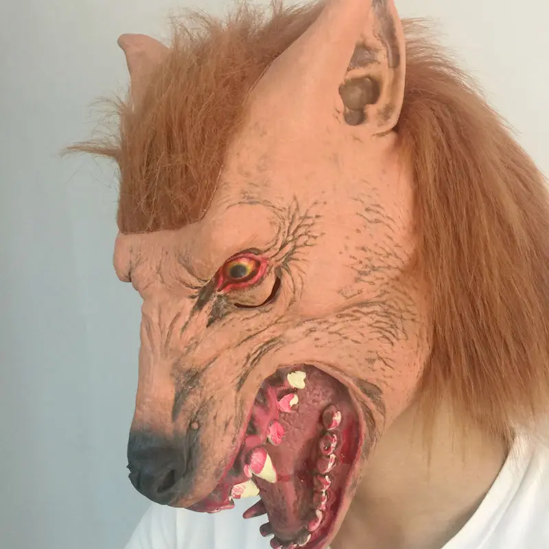 Horror Werewolf Latex Masks Full Face Halloween Scary Animal Hairy Wolf Head Rubber Mask Masquerade Party Costume Props Adults