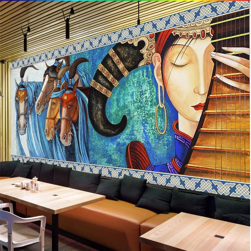 

wellyu papel de parede para quarto Custom wallpaper Hand-painted art family pipa horses hotel restaurant murals behang