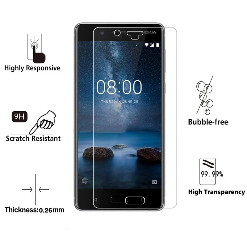 2PCS 2.5D 0.26mm 9H Premium Tempered Glass For Nokia 8 Screen Protector Toughened protective film For Nokia8 cover Nokia 8 glass