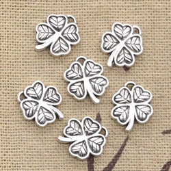 30pcs Charms Lucky Irish Four Leaf Clover 13mm Antique Making Pendant fit,Vintage Tibetan Silver color,DIY Bracelet Necklace