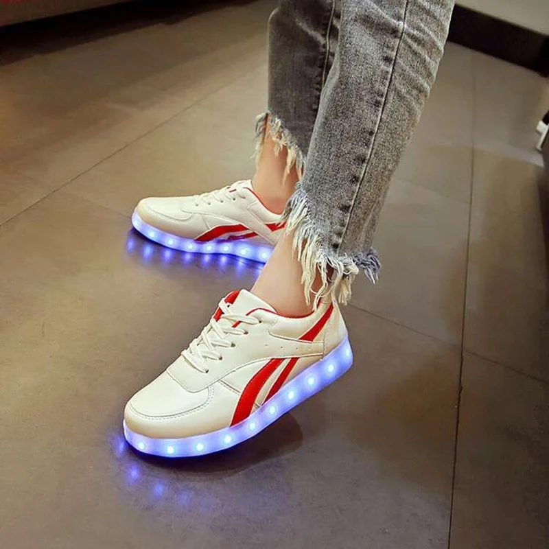 7ipupas-red light-up tênis para menino e menina, sapatos casuais com luz led, tênis unisex, 2018