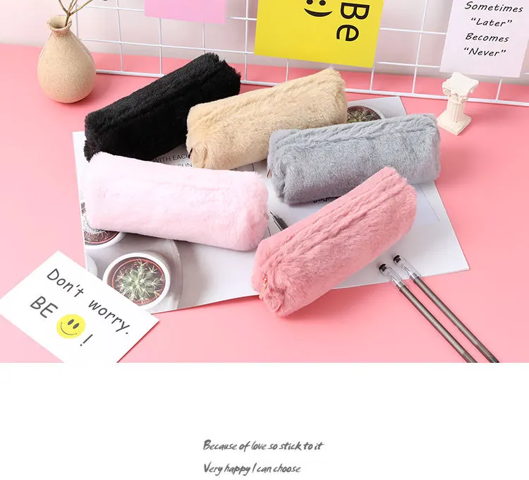 Cute Colorful Plush Pencil Case School Bag Stationery Pencilcase Kawaii Girls School Supplies Tools storage holder pouch