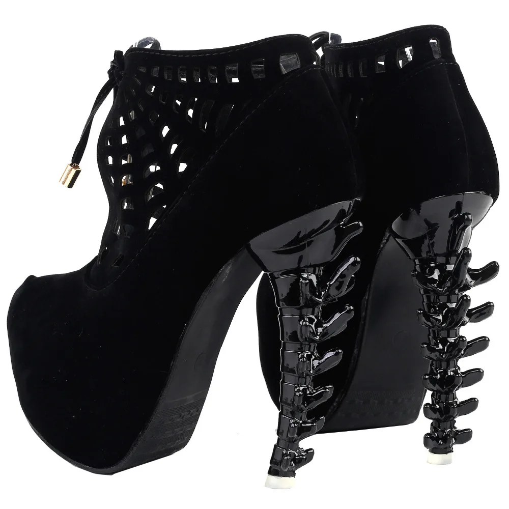 LF80643 Punk Black Spider Web Lace-Up Platform Bone Heel Ankle Boots Size 4/5/6/7/8/9/10