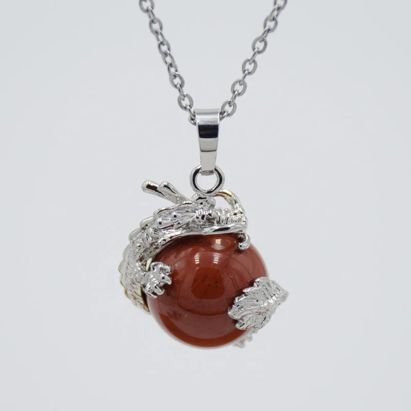 Natural Amethysts Pink Crystal White Quartzs Aventurine Opal Tiger eye Stone Charm Necklace Cute Dragon winding Chain Necklace
