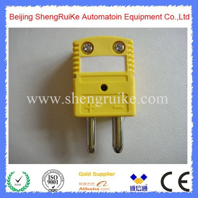 Yellow Color Round Hollow  Pin K Male Thermocouple Connector