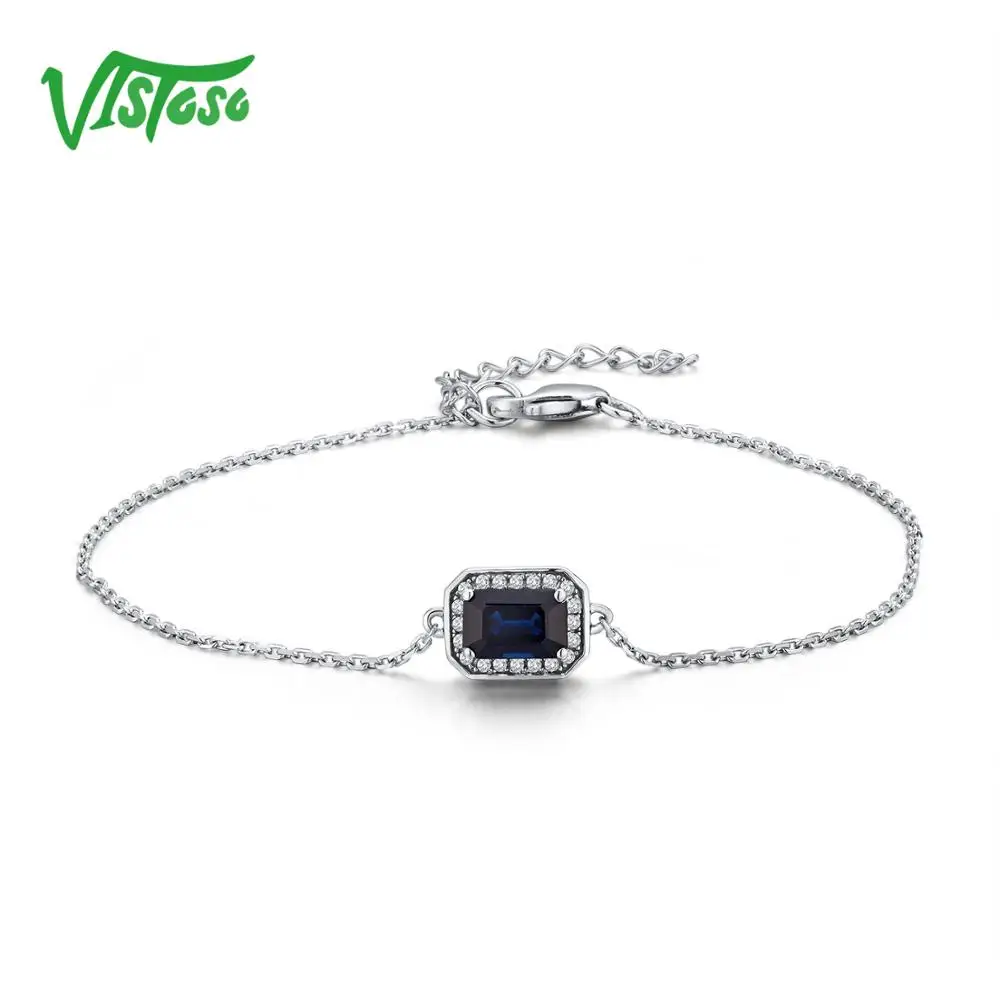 VISTOSO 14K W/Y Gold Bracelets For Lady Fancy Octagon Blue/Pink Sapphire/Emerald Shiny Diamond Bracelet Anniversary Fine Jewelry