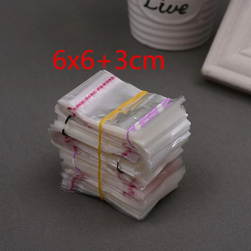 100pcs 6x6+3cm Transparent Opp Bag Packing Self Adhesive Seal Plastic Bags