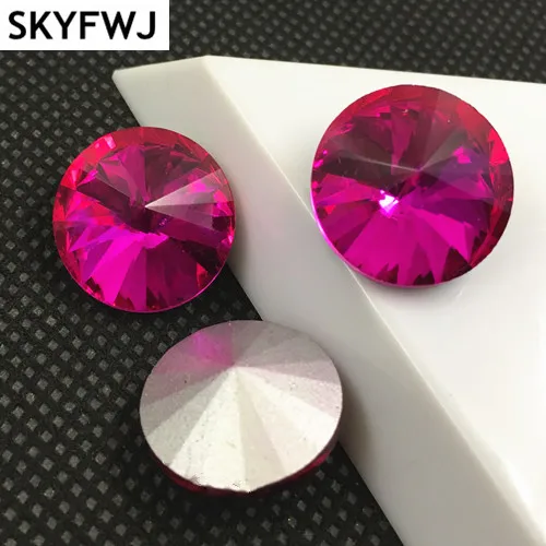 Rose red Color 6,8,10,12,14,16,18mm RIVOLI CRYSTAL POINTED BACK Rhinestones Round Glass Stone for Dress Making