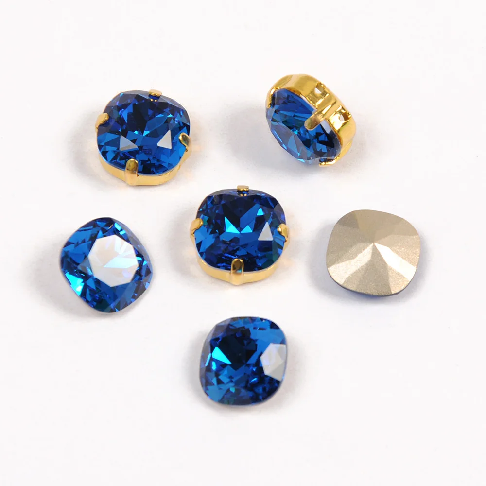 CTPA3bI Charms Blue Diamond Cushion Cut Strass Chaton Piontback Sew On Rhinestones DIY Handicrafts Accessories For Garment Dress