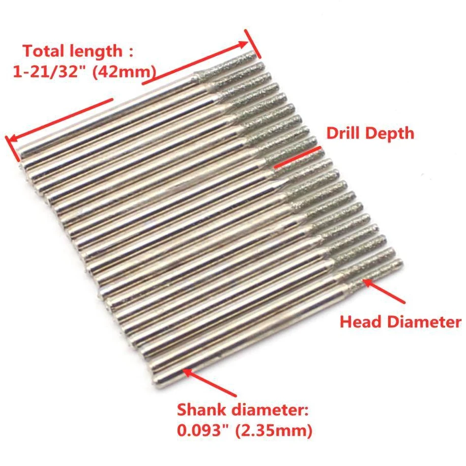 30Pcs 1mm Diamond Hole Saw Drill Bit Small Solid Bits Coated Lapidary Tools for Stone Jewelry Gems Glass Tile Ceramic Marble