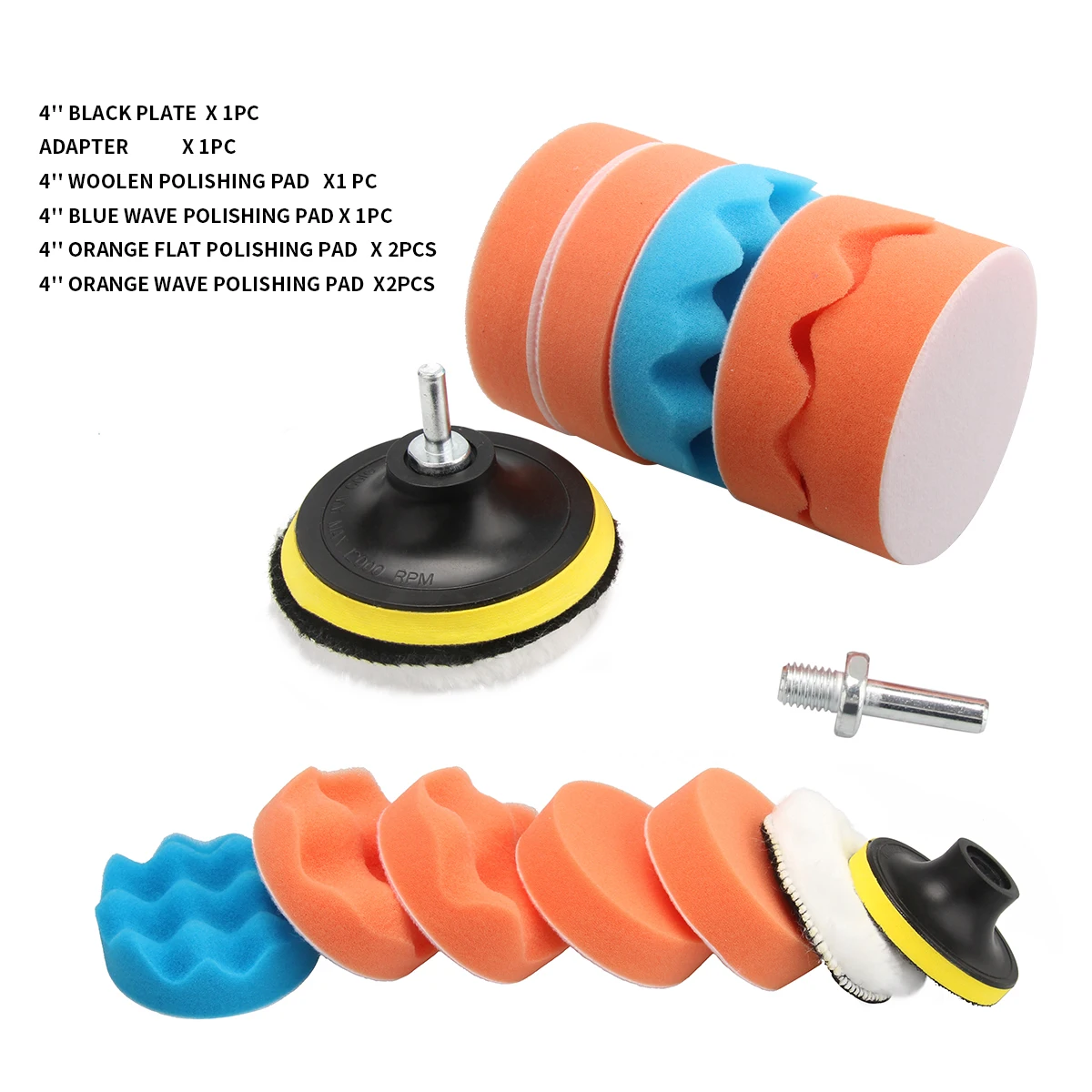 

8PCS/lot 4" Buffing Pad Auto Car Polishing Pad Kit Buffer + Drill Adapter For Car Polisher ,Electric Drill Pack