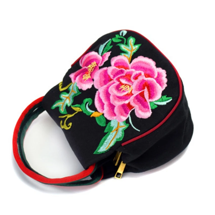 New ethnic style embroidery bag fashion women's embroidery small bag black portable double bag mobile phone bag