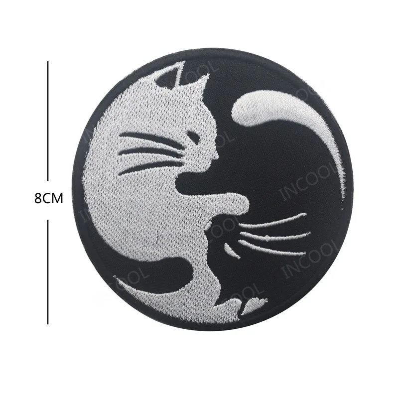 Black White Cat 3D Embroidery Patch Yin Yang Kung Fu Patches Appliques Embroidered Patches