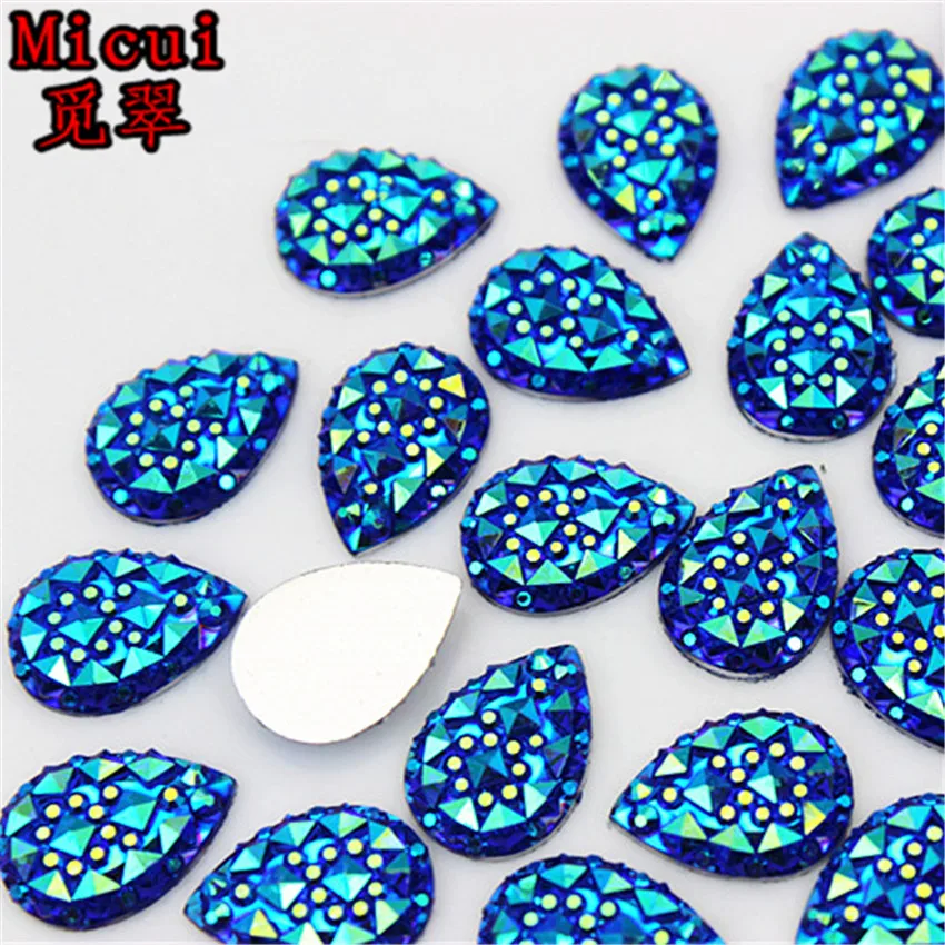 Micui 100PCS 10*14mm AB Color Drop Resin Rhinestones Crystal Flatback Beads Scrapbooking Crafts Clothing Accessories MC610
