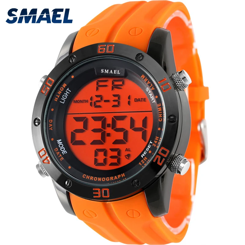 Fashion Watches Men Orange Casual Digital Watches Sports LED Clock Male Automatic Date Watch 1145 Men\'s Wristwatch Waterproof