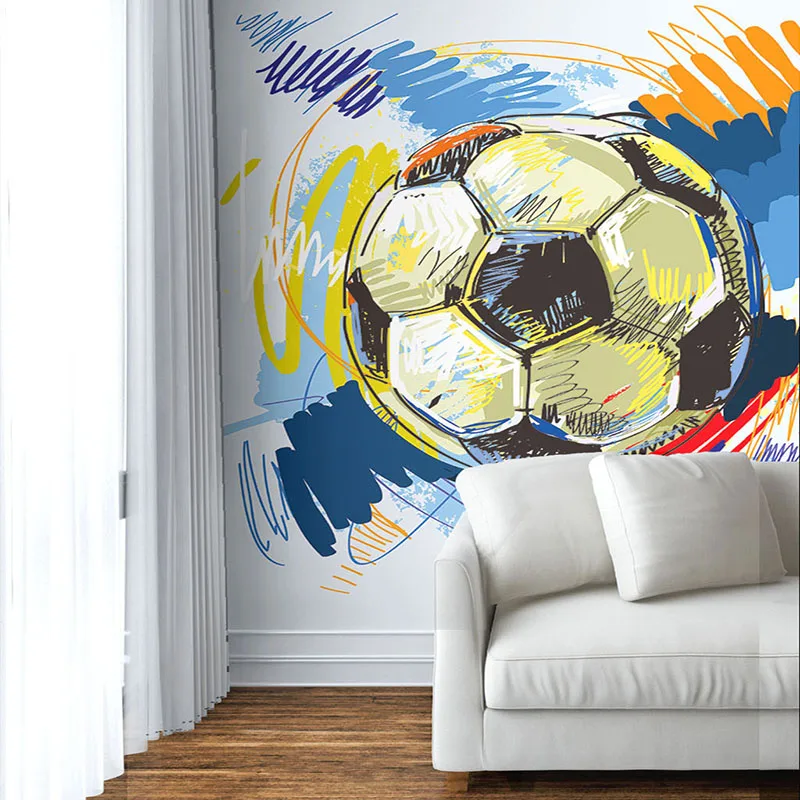 Modern Fashion Hand-painted Graffiti Football Wallpaper Custom Mural Non-woven Interior Wall Decoration Art Wall Painting Soccer